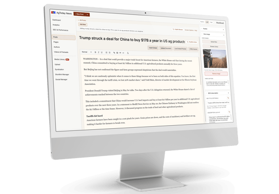 Masthead CMS editorial dashboard shown on a desktop monitor